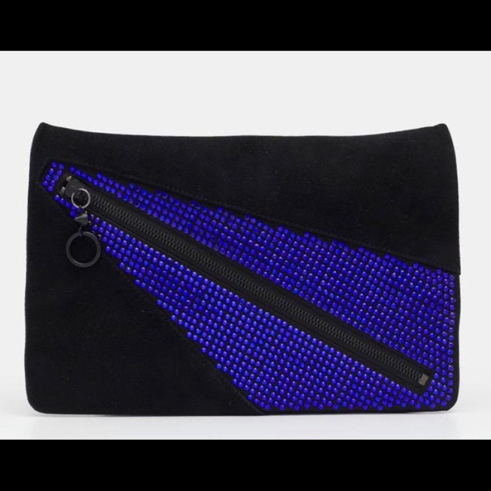 Giuseppe Zanotti rhinestone and suede clutch.